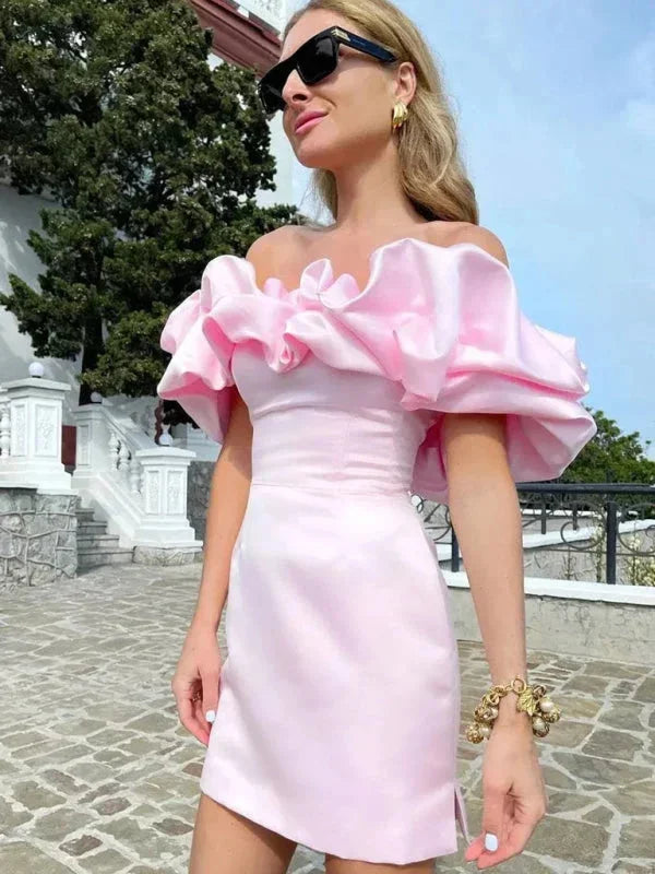 Vestito corto donna Spalle scoperte con volant da sera