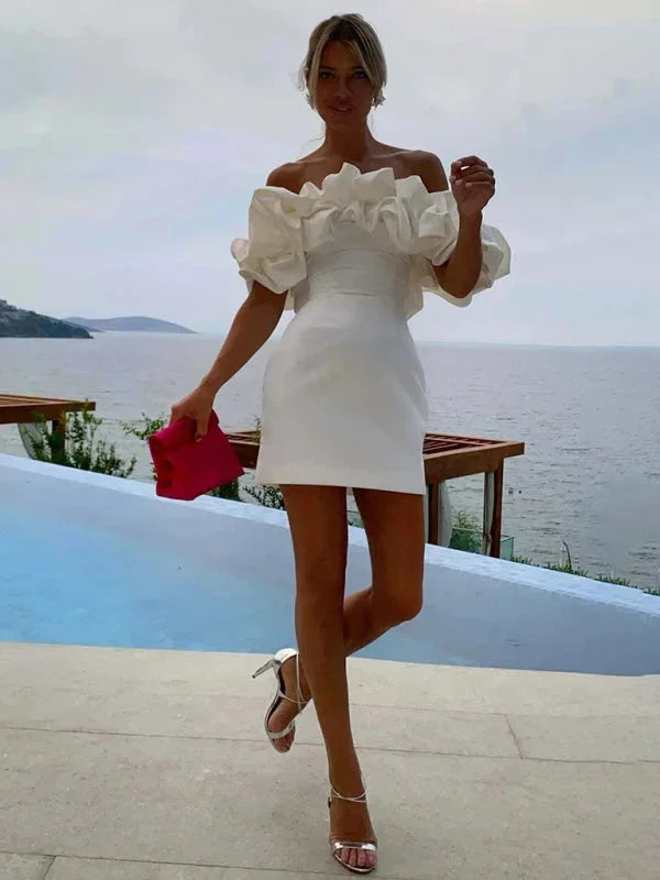 Vestito corto donna Spalle scoperte con volant da sera