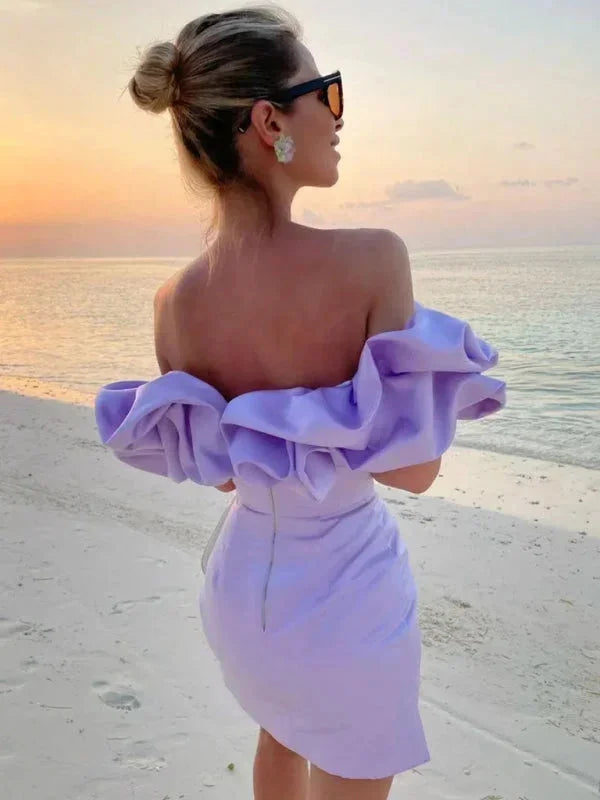 Vestito corto donna Spalle scoperte con volant da sera