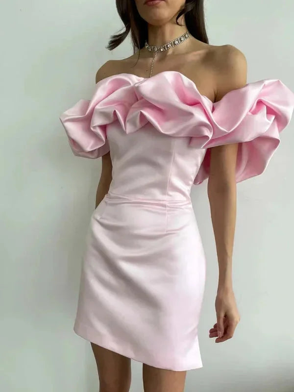 Vestito corto donna Spalle scoperte con volant da sera