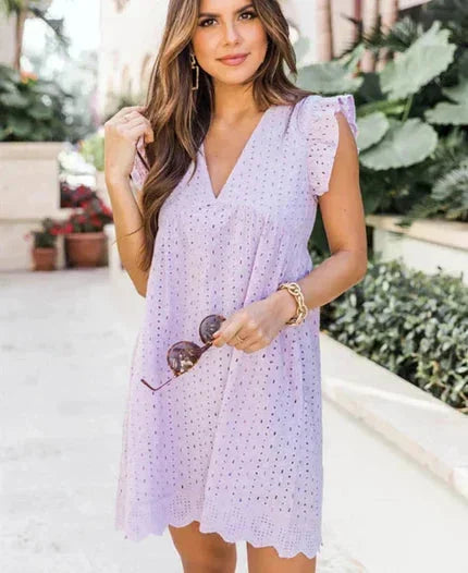 Vestito corto da donna senza maniche in pizzo con tasche