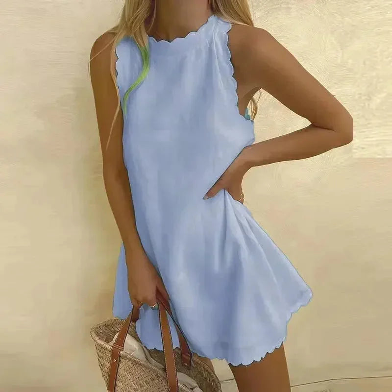 Vestito corto donna senza maniche con dettaglio smerlato