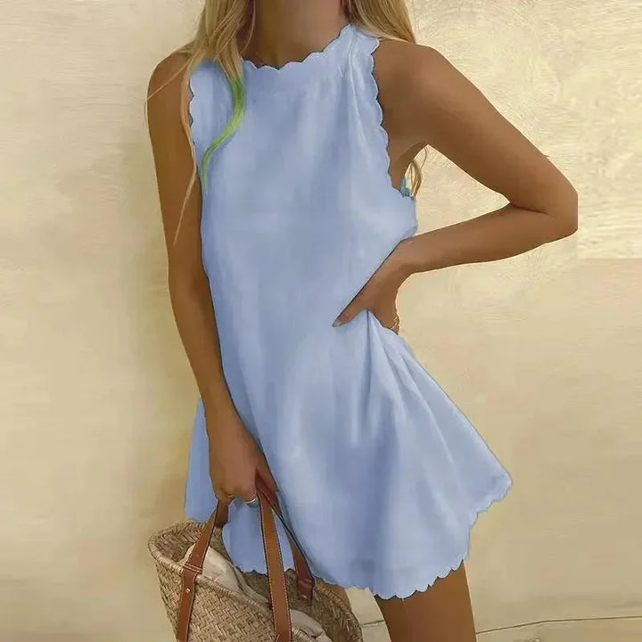 Vestito corto donna senza maniche con dettaglio smerlato