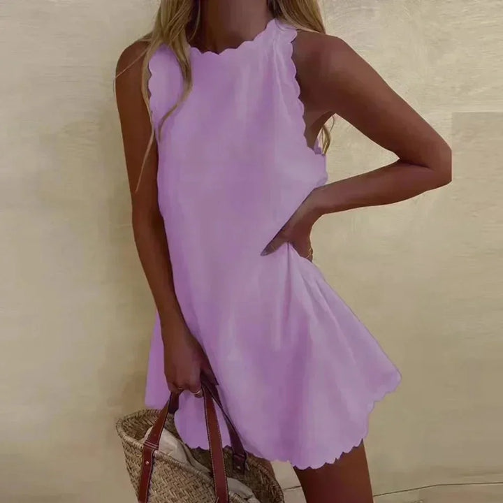 Vestito corto donna senza maniche con dettaglio smerlato
