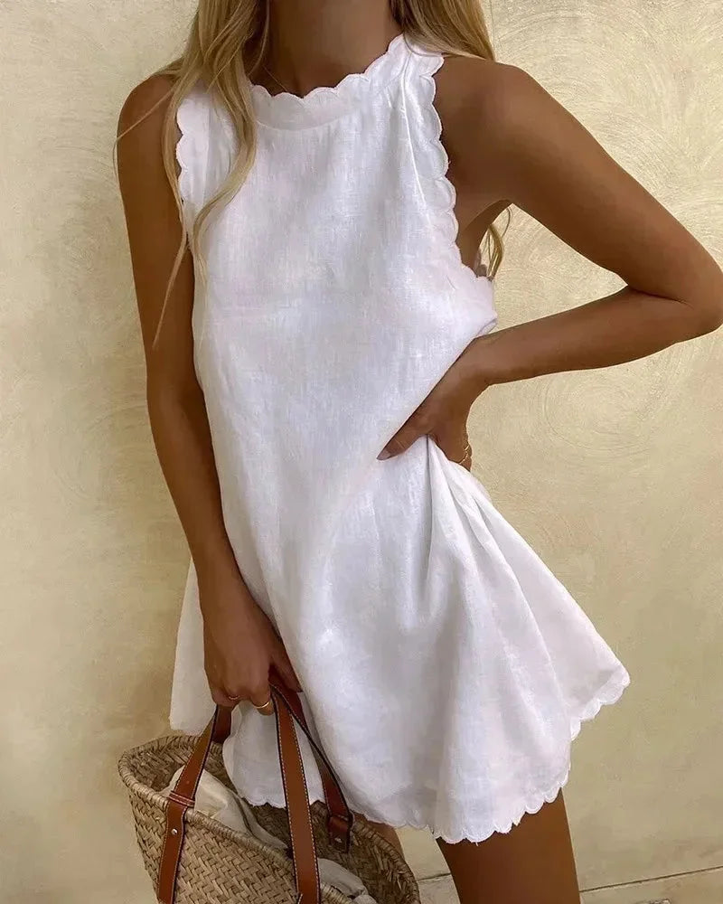 Vestito corto donna senza maniche con dettaglio smerlato