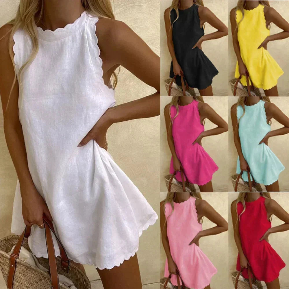 Vestito corto donna senza maniche con dettaglio smerlato