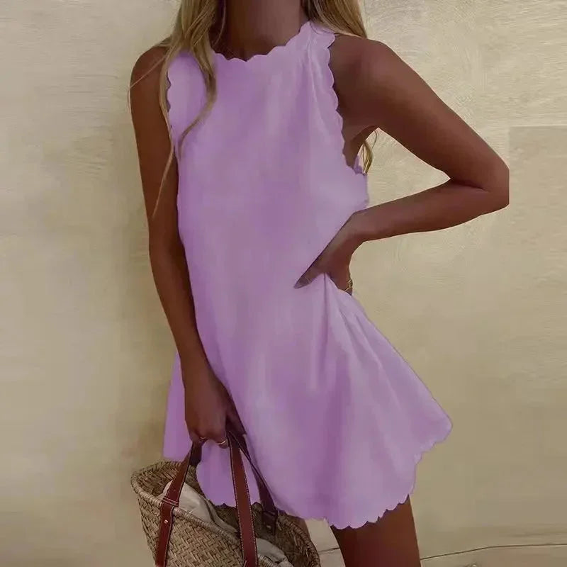 Vestito corto donna senza maniche con dettaglio smerlato