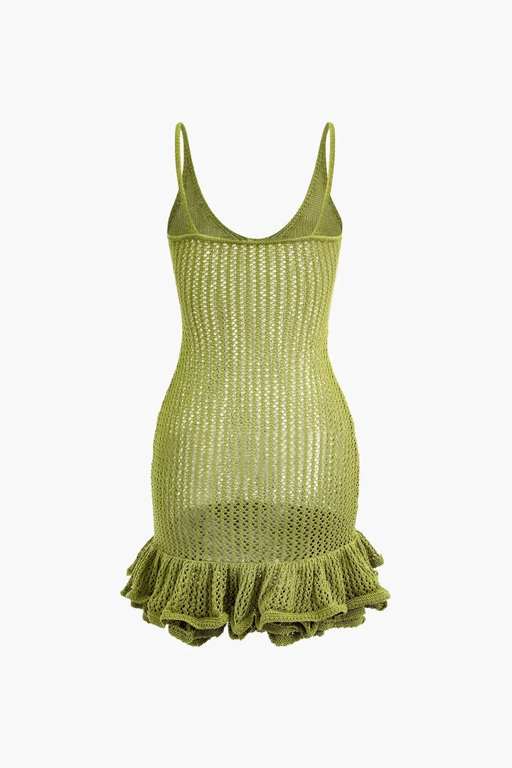 Vestito corto donna in maglia con volant testurizzati