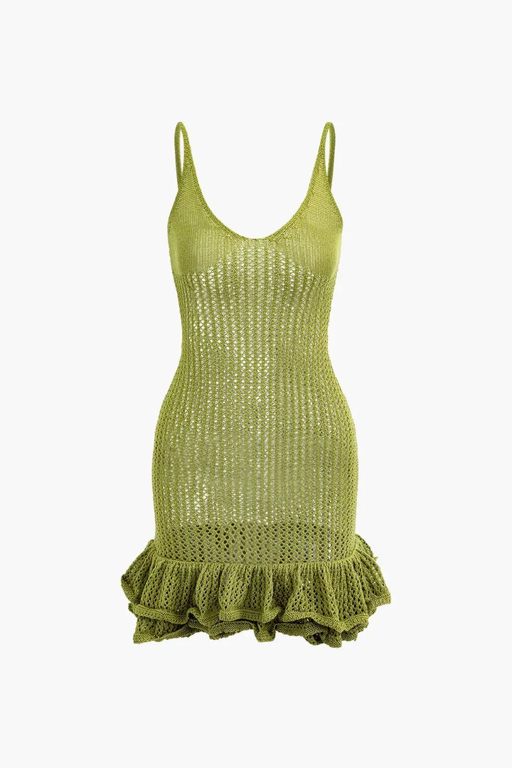 Vestito corto donna in maglia con volant testurizzati