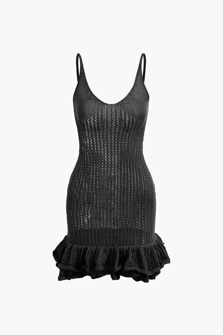 Vestito corto donna in maglia con volant testurizzati