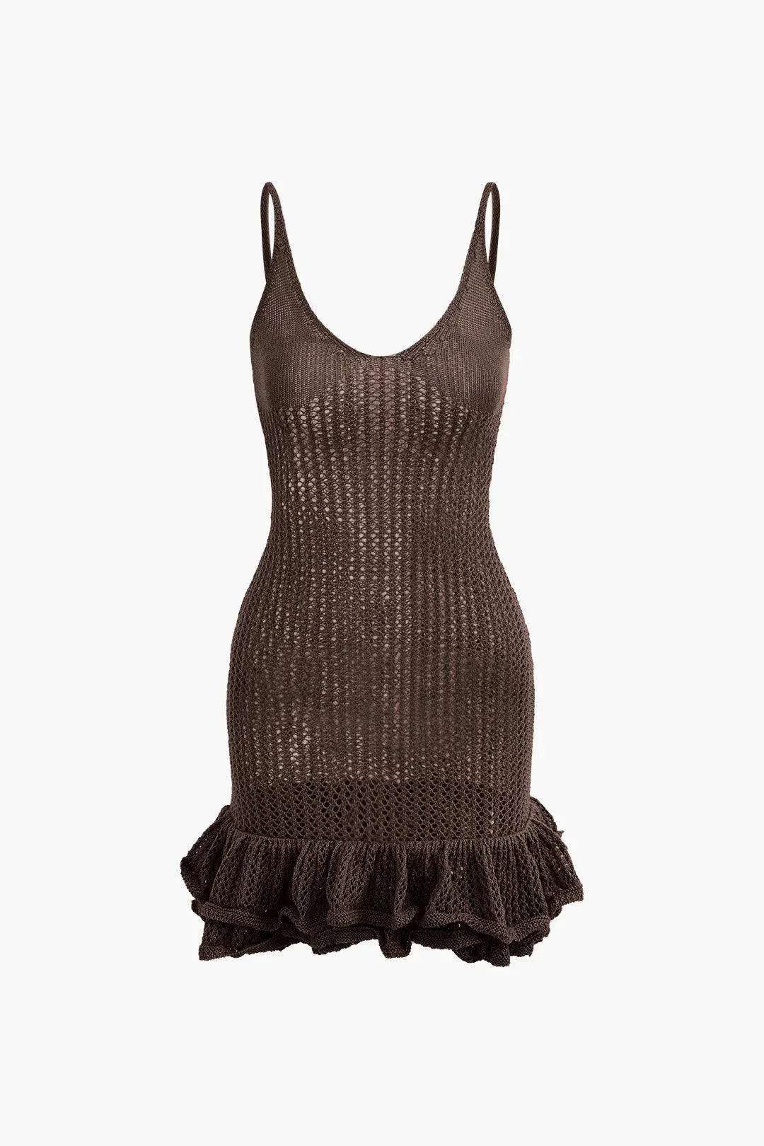 Vestito corto donna in maglia con volant testurizzati