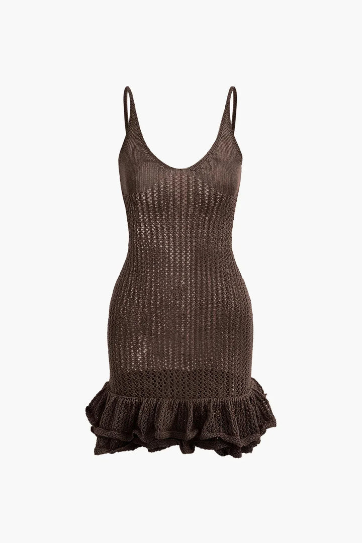 Vestito corto donna in maglia con volant testurizzati