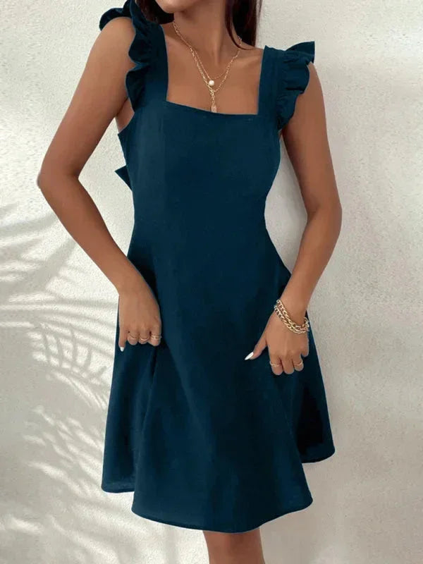 Vestito corto svasato da donna con Maniche a volant estivo