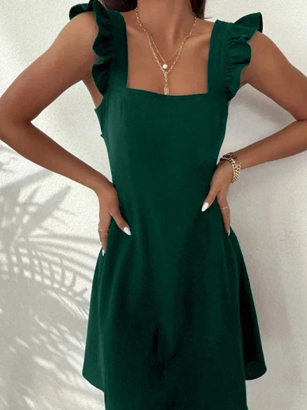 Vestito corto svasato da donna con Maniche a volant estivo
