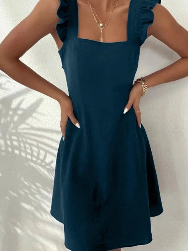 Vestito corto svasato da donna con Maniche a volant estivo