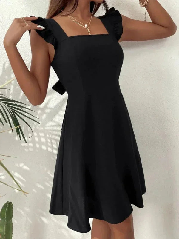 Vestito corto svasato da donna con Maniche a volant estivo