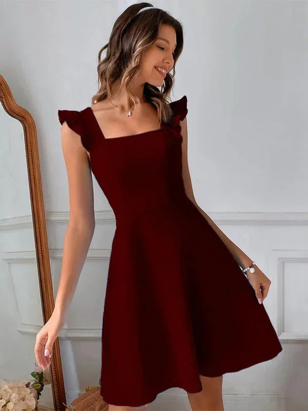 Vestito corto svasato da donna con Maniche a volant estivo