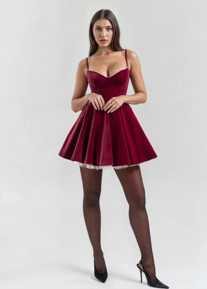 Vestito corto da sera da donna con spalline e schiena nuda