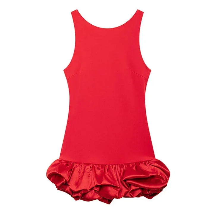 Vestito corto donna senza maniche con orlo a volant