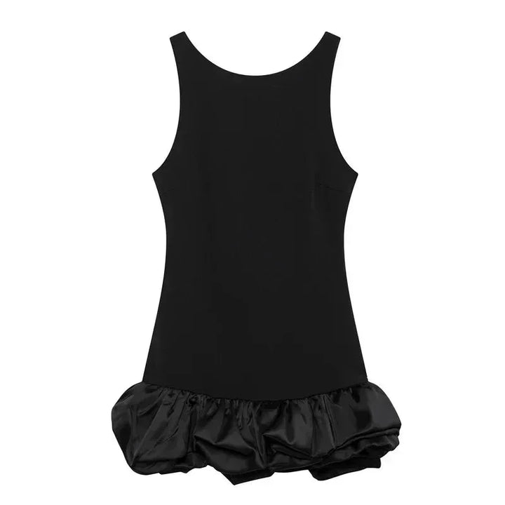 Vestito corto donna senza maniche con orlo a volant