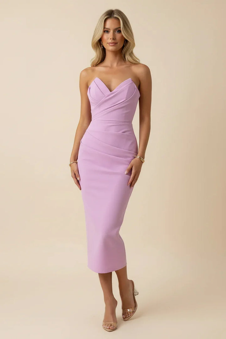 Abito midi aderente da donna drappeggiato