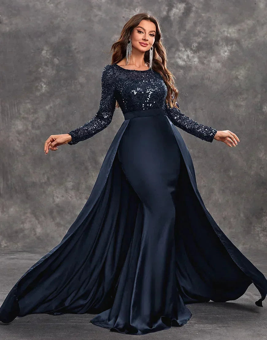 Vestito da sera lungo con paillettes e gonna fluida