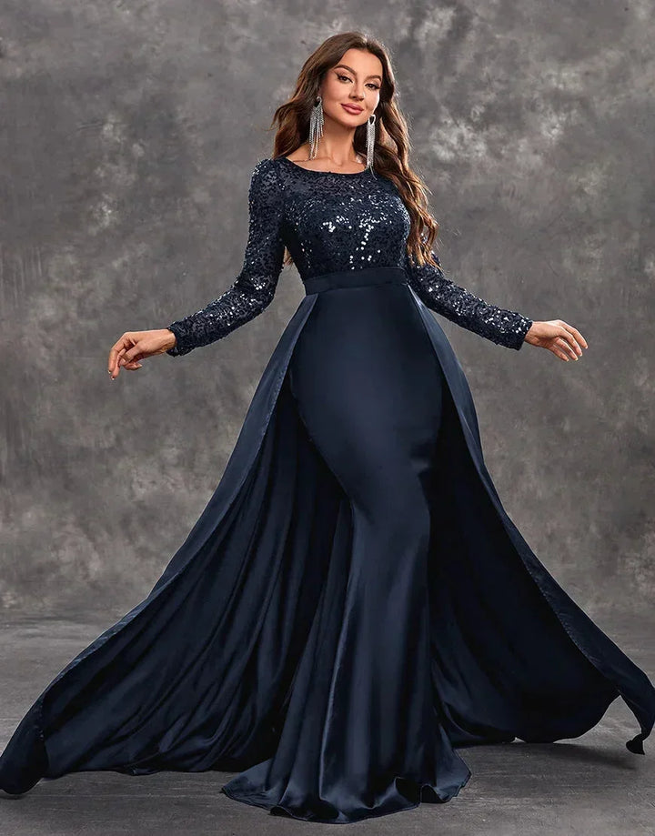 Vestito da sera lungo con paillettes e gonna fluida