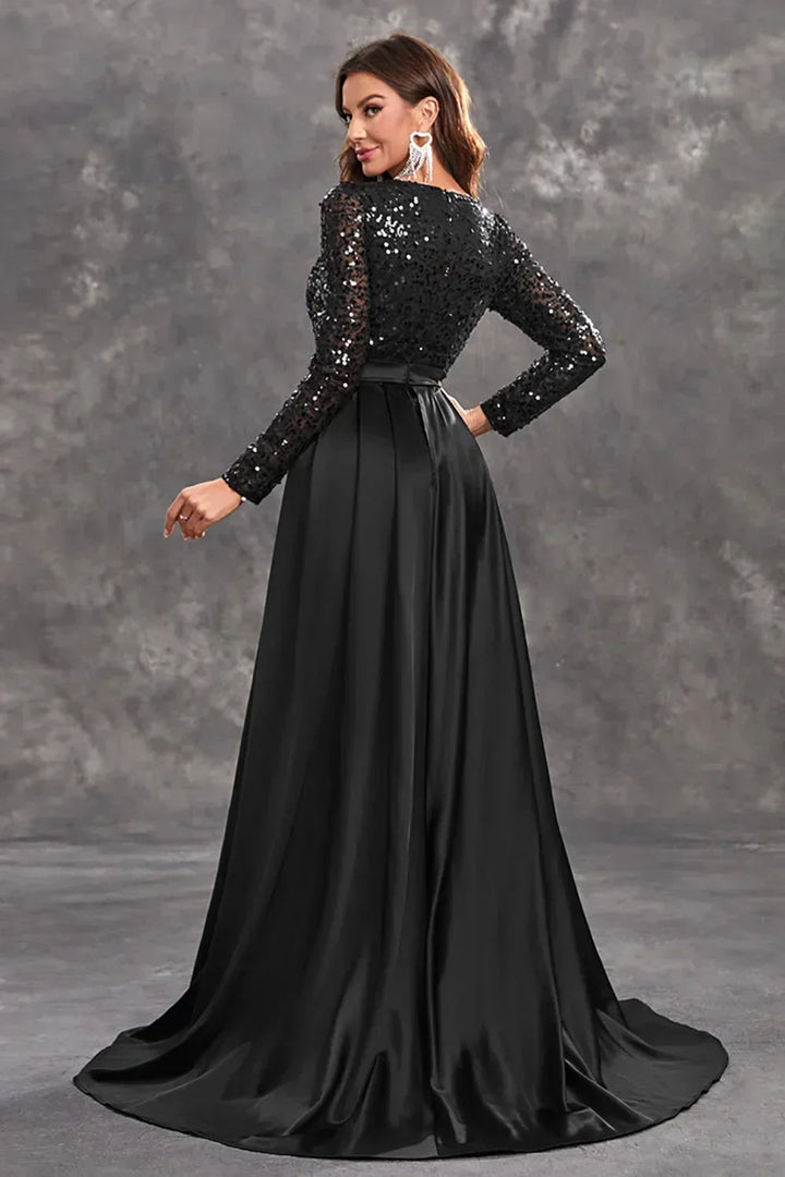 Vestito da sera lungo con paillettes e gonna fluida
