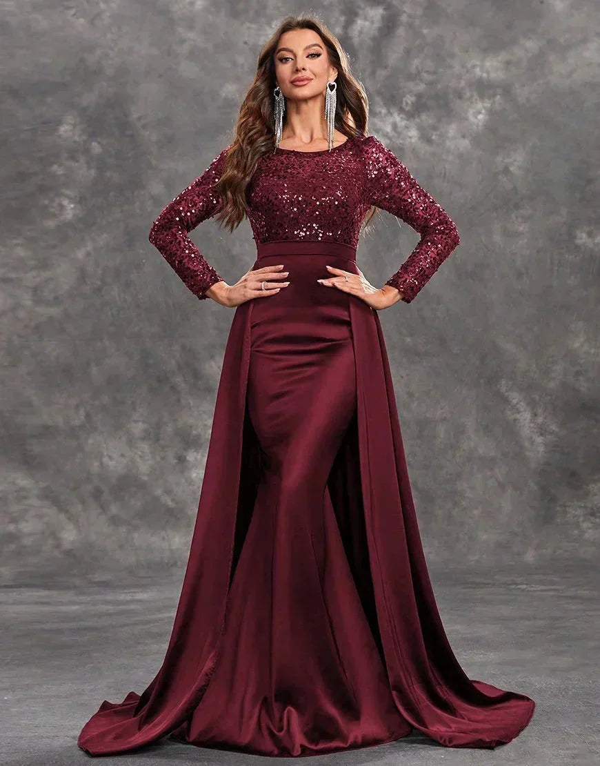 Vestito da sera lungo con paillettes e gonna fluida