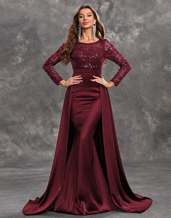 Vestito da sera lungo con paillettes e gonna fluida