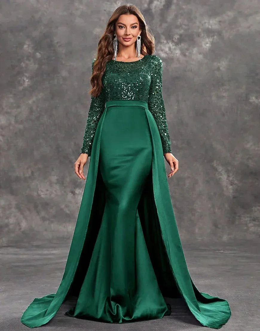 Vestito da sera lungo con paillettes e gonna fluida