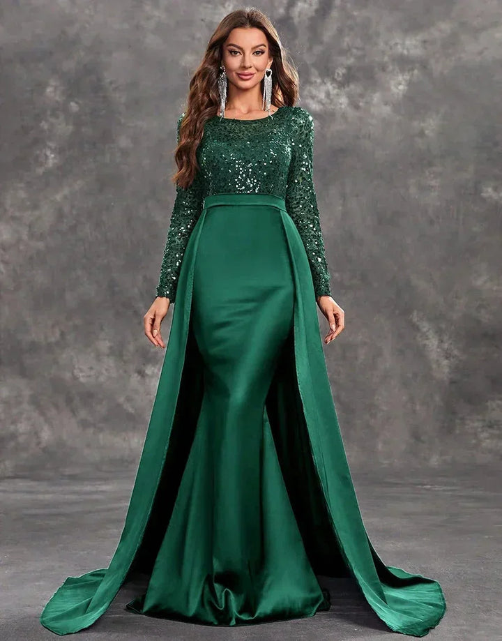 Vestito da sera lungo con paillettes e gonna fluida