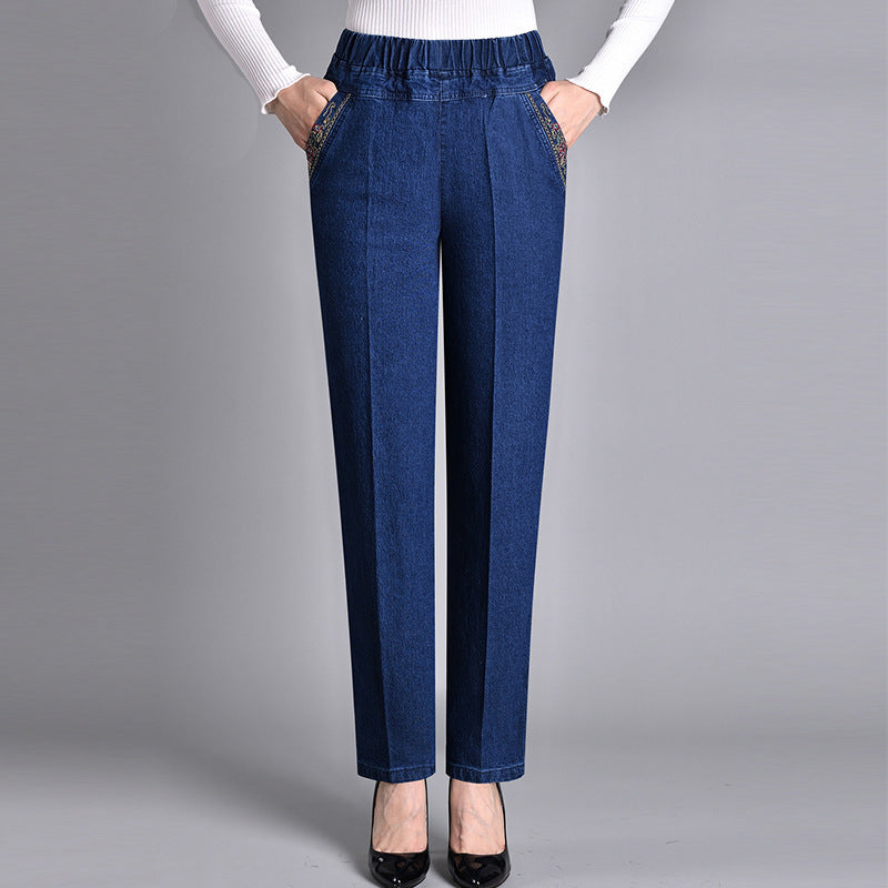 Wanda Rosa | Pantaloni Donna in Denim Scuro a Vita Elasticizzata e Gamba Larga