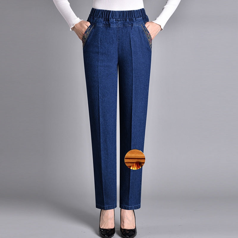 Wanda Rosa | Pantaloni Donna in Denim Scuro a Vita Elasticizzata e Gamba Larga