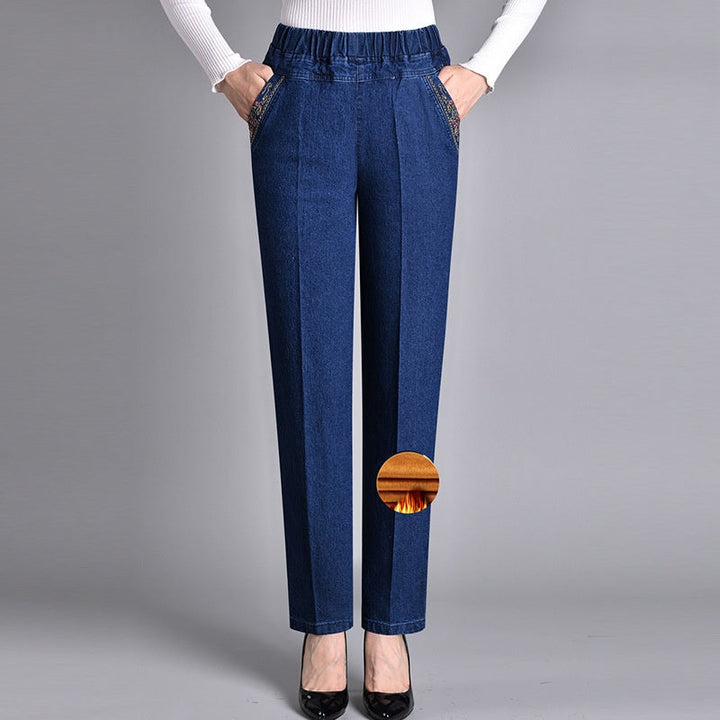 Wanda Rosa | Pantaloni Donna in Denim Scuro a Vita Elasticizzata e Gamba Larga