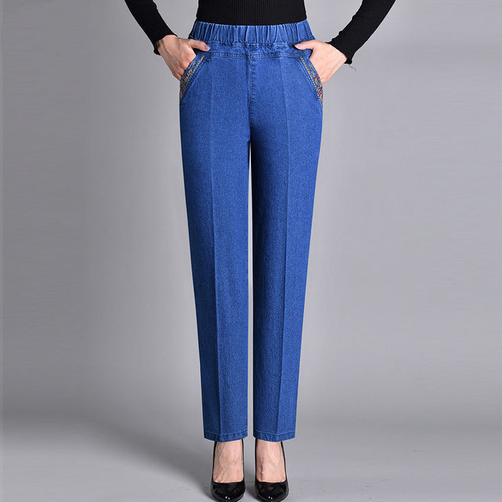 Wanda Rosa | Pantaloni Donna in Denim Scuro a Vita Elasticizzata e Gamba Larga