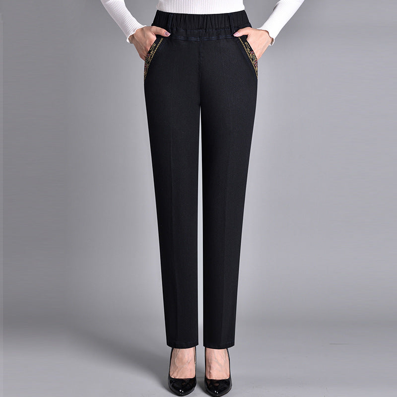 Wanda Rosa | Pantaloni Donna in Denim Scuro a Vita Elasticizzata e Gamba Larga