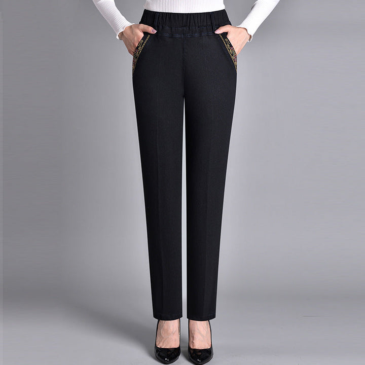 Wanda Rosa | Pantaloni Donna in Denim Scuro a Vita Elasticizzata e Gamba Larga