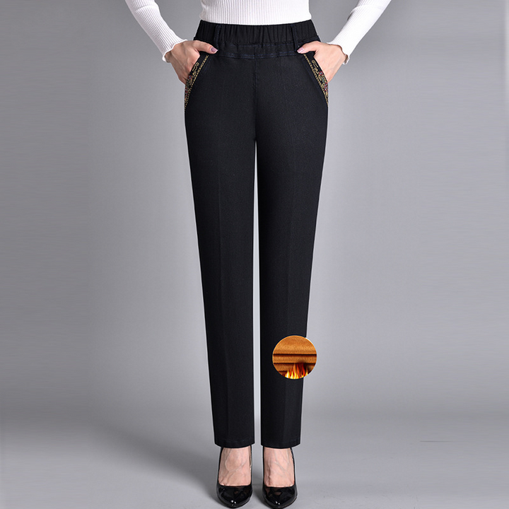 Wanda Rosa | Pantaloni Donna in Denim Scuro a Vita Elasticizzata e Gamba Larga