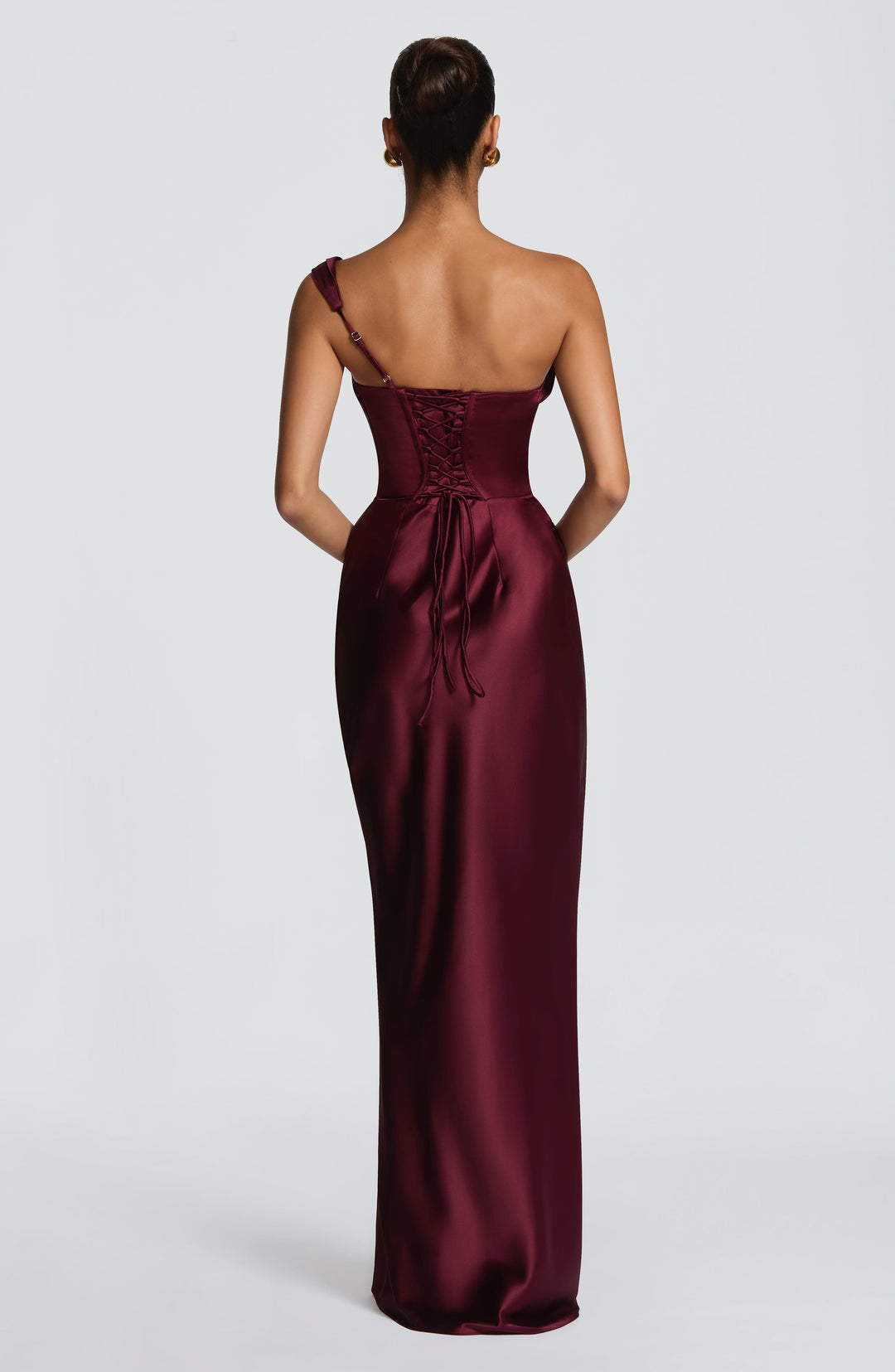 Vestito lungo da donna asimmetrico drappeggiato bustier a tubino schiena con lacci