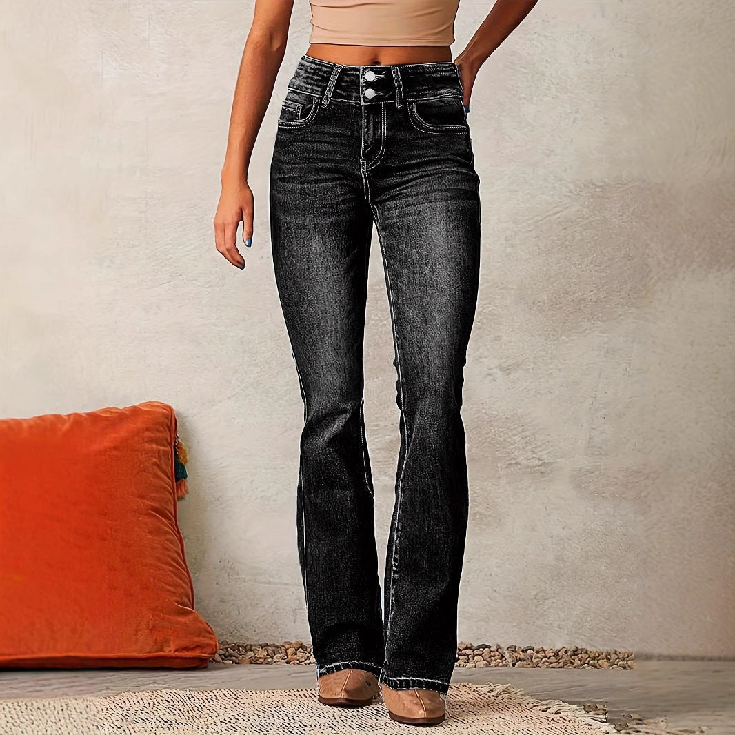 Uliana | Pantaloni Donna in Denim Scuro a Vita Alta e Gamba Svasata