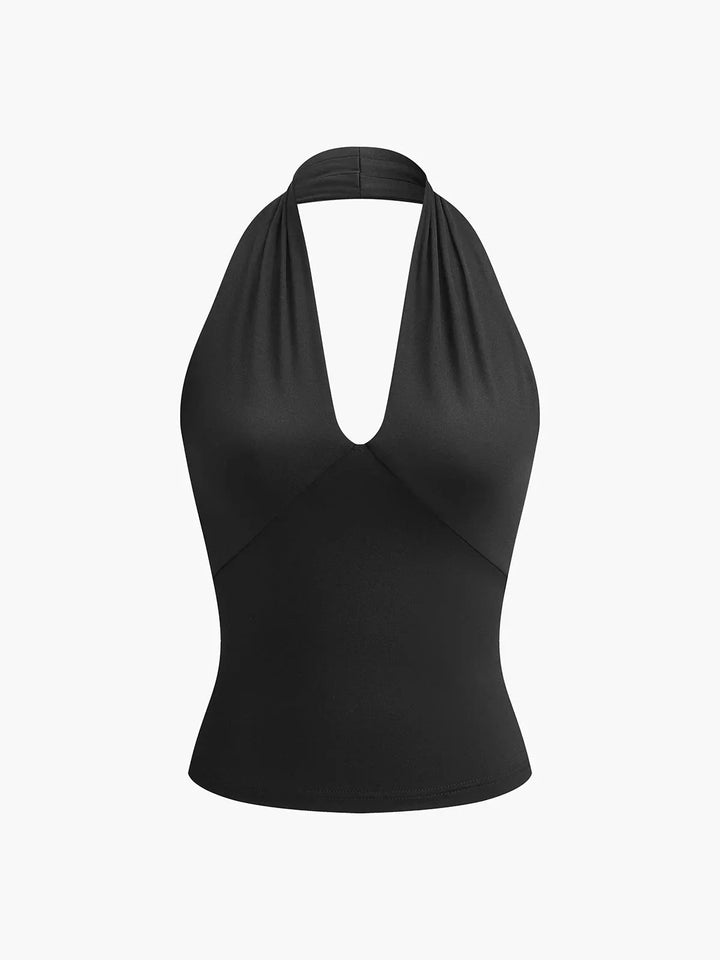 Top halter donna schiena nuda scollo a V incrociato senza Manica in maglia