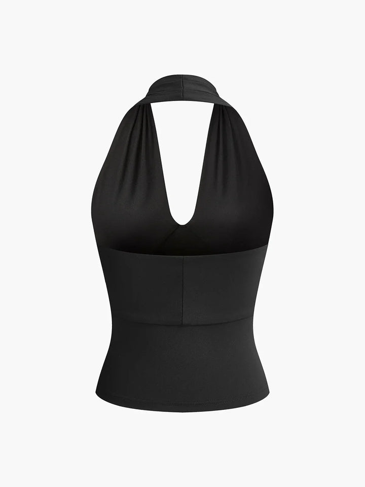 Top halter donna schiena nuda scollo a V incrociato senza Manica in maglia