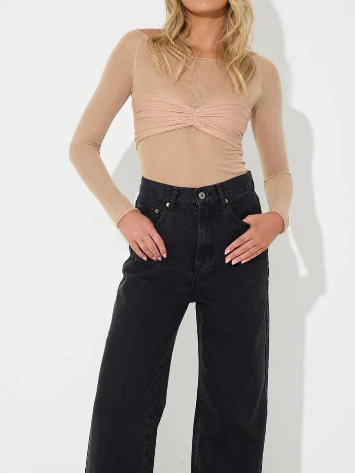 Top da donna in maglia trasparente con dettaglio intrecciato