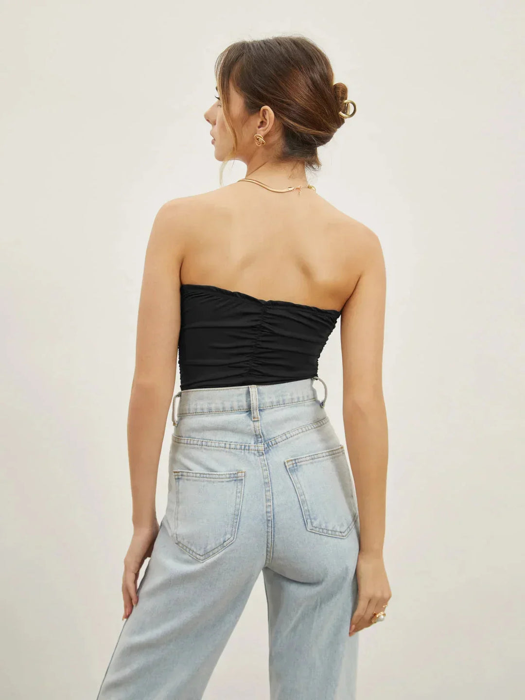 Top donna nero bustier con scollatura a cuore