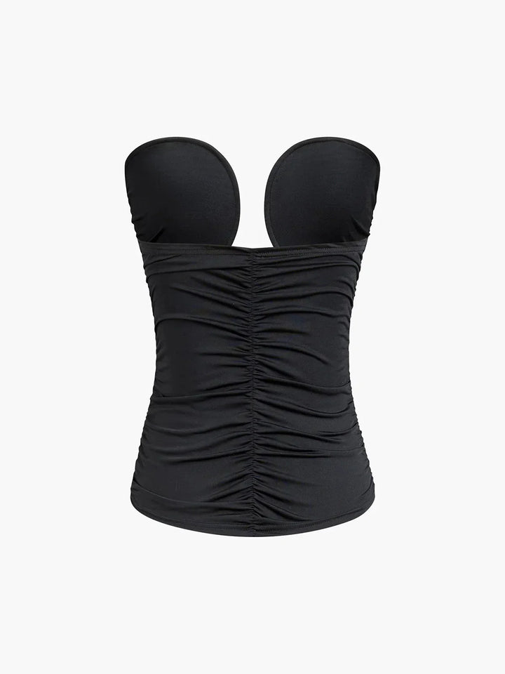 Top donna nero bustier con scollatura a cuore