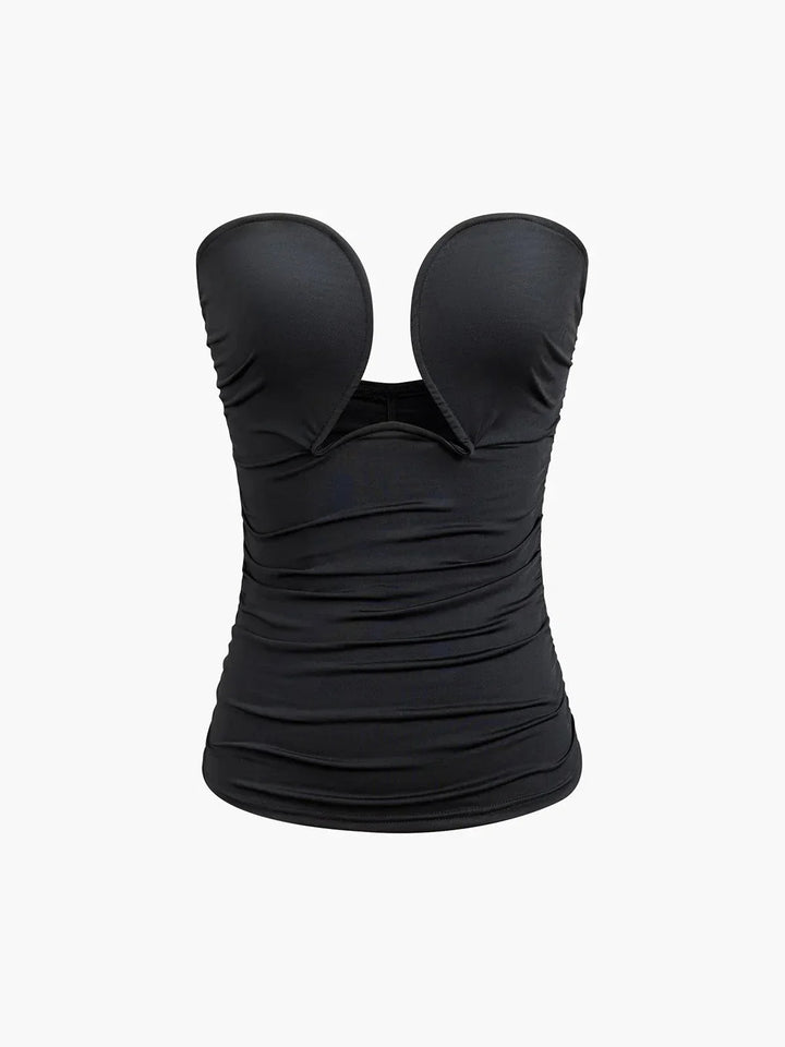 Top donna nero bustier con scollatura a cuore