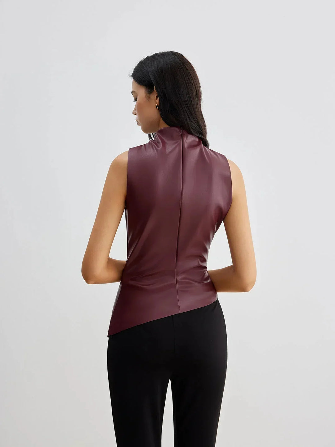 Top senza Manica donna in raso con collo arricciato