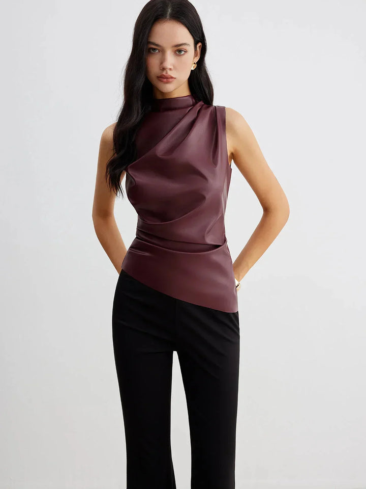 Top senza Manica donna in raso con collo arricciato