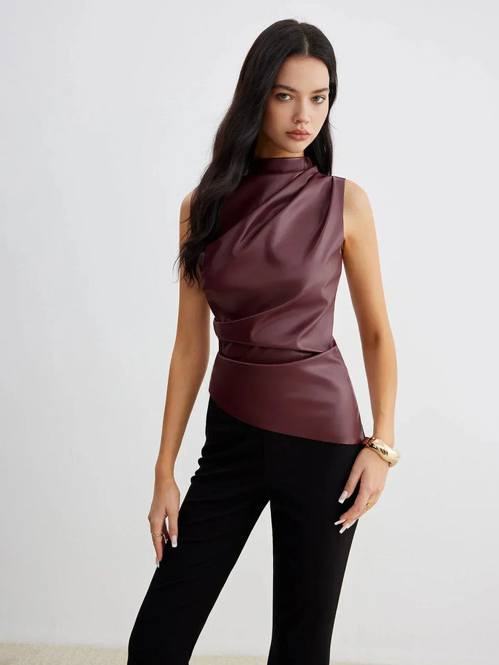 Top senza Manica donna in raso con collo arricciato